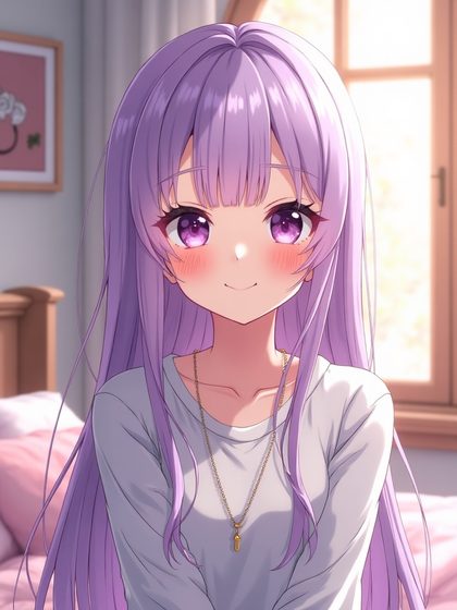 Dziewczyna AI w stylu anime, włosy lawendowe