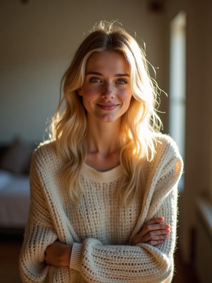Dziewczyna AI w stylu realistycznym, blond włosy